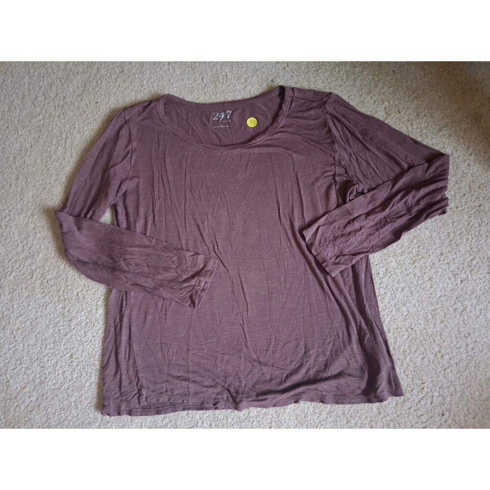 maurices Brown Long Sleeve Round Neck Solid Rayon Spandex Top M